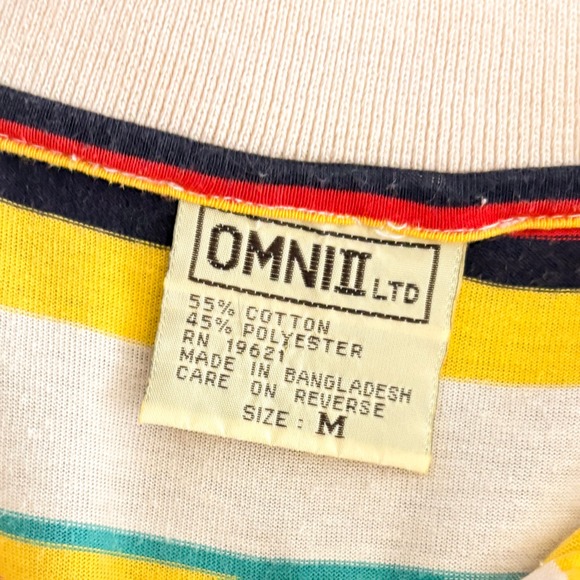 VTG 90s Omni II Ltd Rugby Stripe Short Sleeve Polo Shirt Mens M Soft Lightweight - Picture 5 of 6